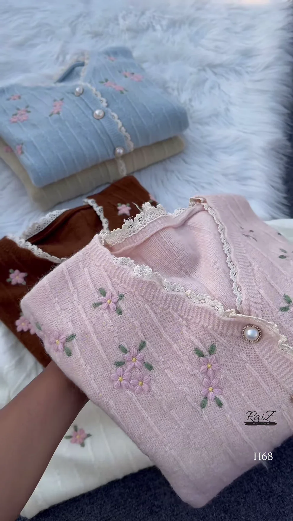 Lace-Trimmed Floral Embroidered Cardigans 🌷 Available in Pink, White & Brown - Product Details